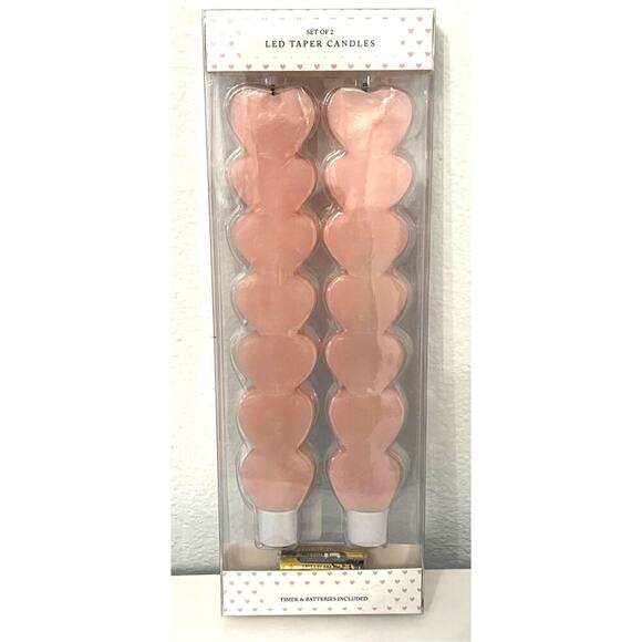Cupcakes and Cashmere Hearts Pink Taper Candles - Pink Hearts LED Candles New - Picture 1 of 4
